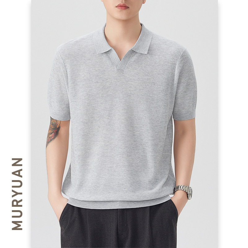 Muyuan Men's Wear American-Style Cleanfit Seagull Collar Short-Sleeved Knitwear Men's Summer New Loose Pullover Top