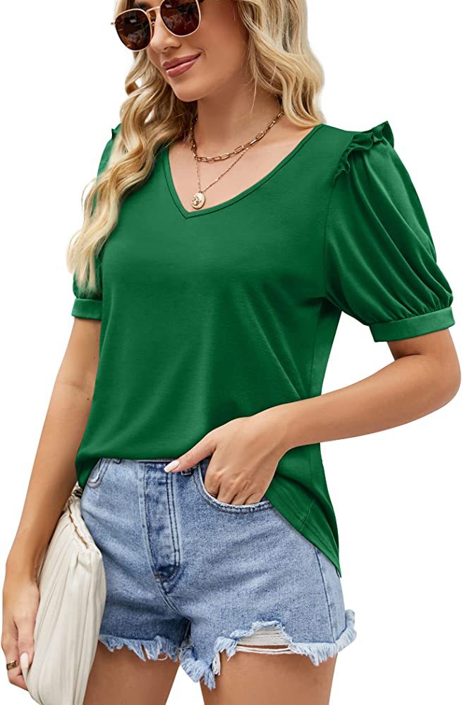 Women's T-shirt Short Sleeve T-shirts Pleated Fashion Solid Color display picture 7