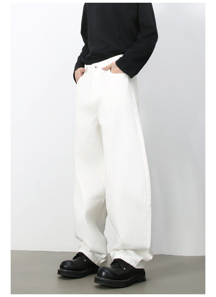 Quần jean nam ống rộng dáng suông cạp vừa phong cách đường phố — Denim đen, Làm cũ, Màu trắng, Màu xanh lam chi tiết 16