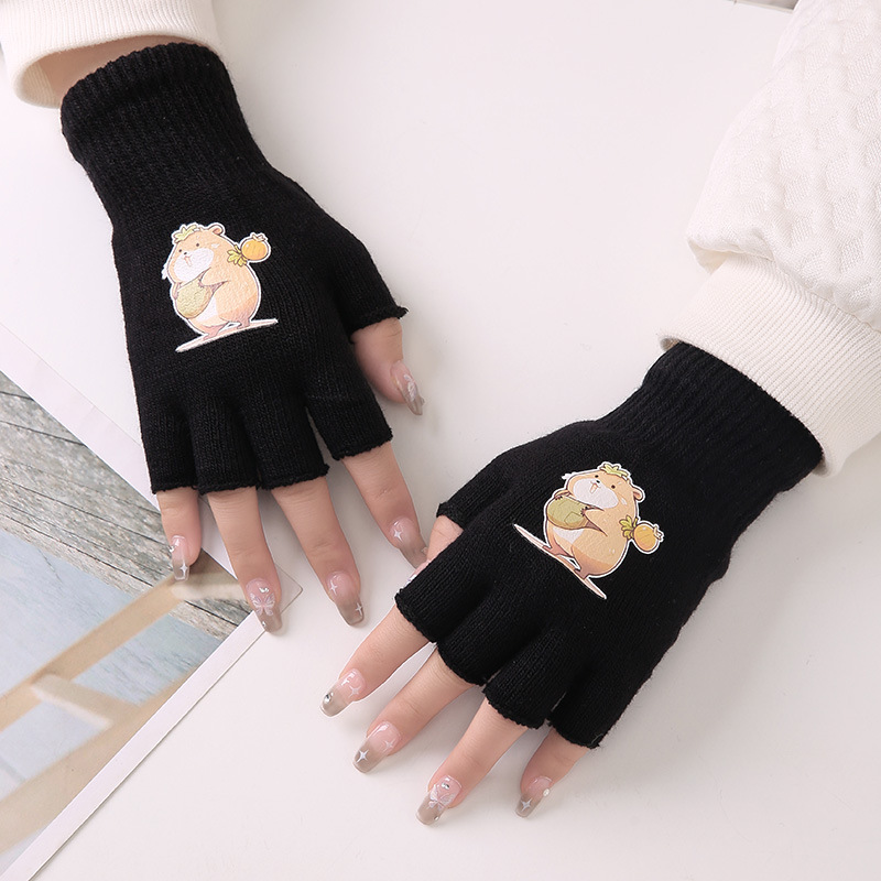 Guantes de impresión de dibujos animados otoño y invierno guantes de dedo calientes de peluche de oficina estudiantes de dedo de tejer guantes calientes