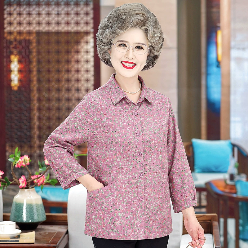 Бабушка летняя хлопчатобумажная рубашка тонкая средняя и пожилая женщина летняя мама новая иностранная хлопковая рубашка старая леди