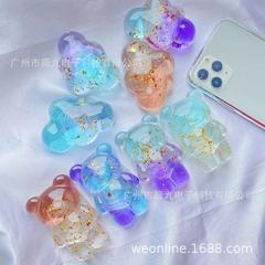 摺疊透明手機支架 立體桌面氣墊支撐架 韓式漸變金箔小熊氣囊支架