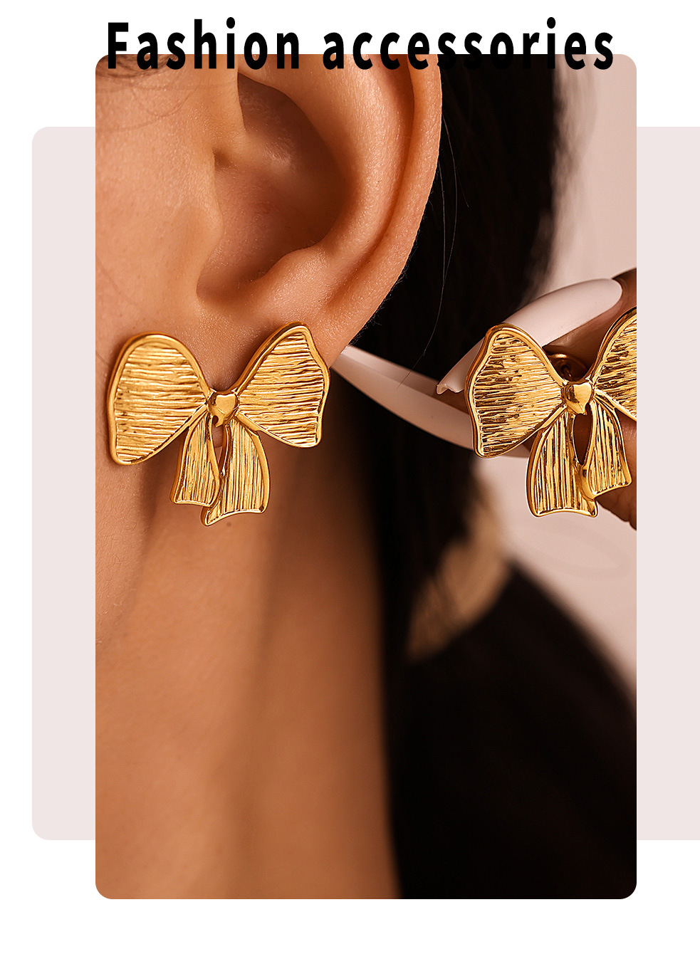 Square Sugar Bow Earrings For Women In Titanium Steel Gold Tone_voghion.com