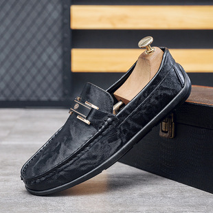 Doudou Shoes Men's Spring New Lazy Trbottomyy 2024 Driving Soft-Soled Casual Leather Shoes One-Leg Men's Loafers