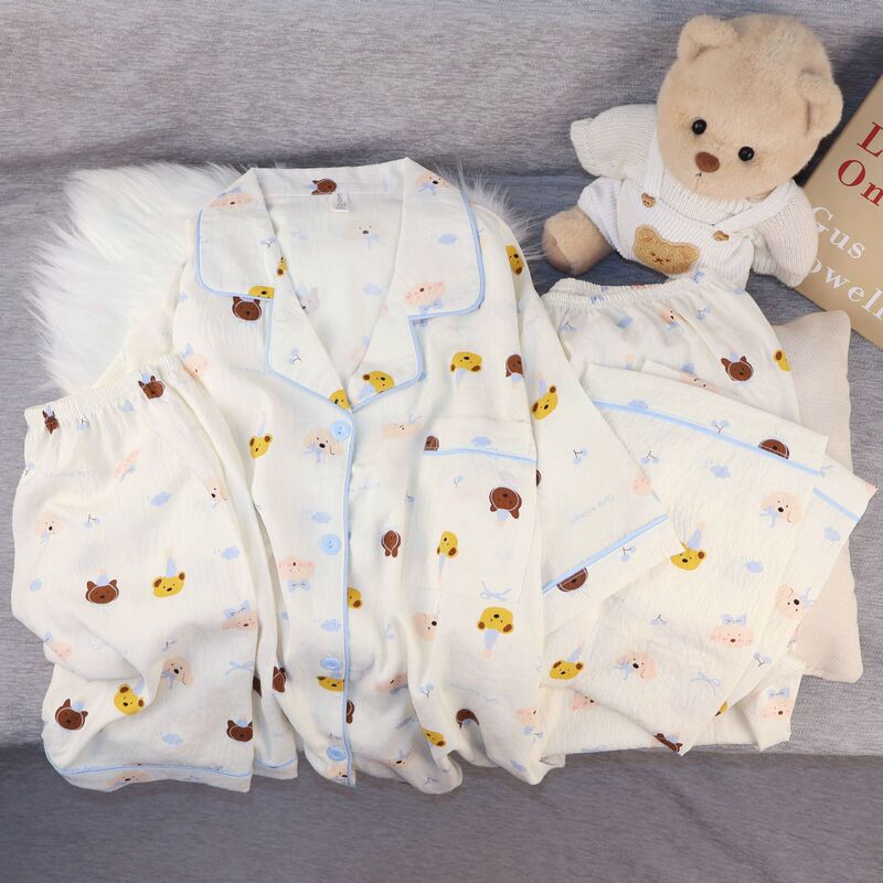Three-piece cloud cotton new pajamas student sweet cute puppy bear student home clothes cardigan suit
