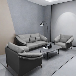 Minimalist Office Sofa, Business Reception Single-Seat Custom Chair for Hotel Lobby, Ultra-Simple Genuine Leather