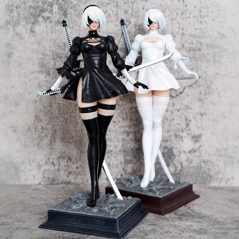 Game Goddess Nier 2B Sister Two-Dimensional Girl Double-Headed Sculpture Chassis Ornament Boxed Figure