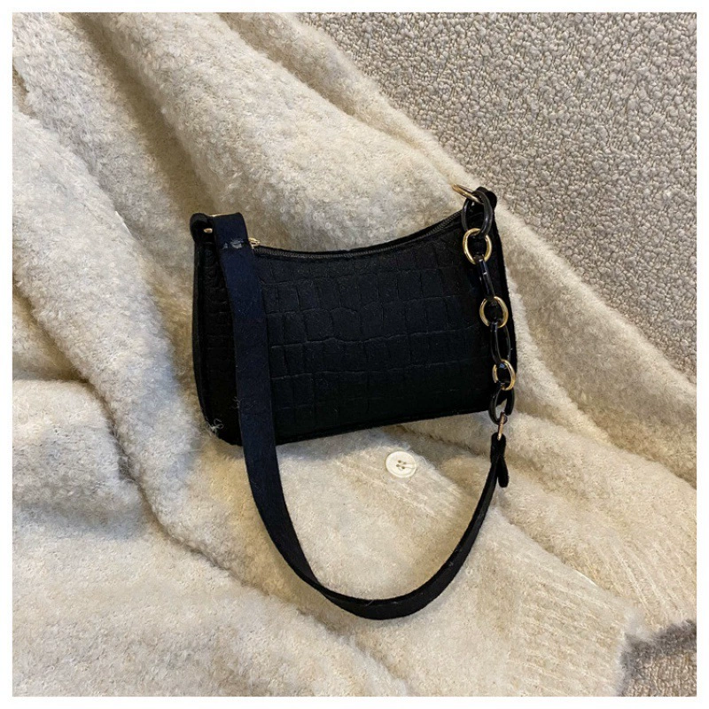 One-Shoulder Underarm Bag, Small Croc-Effect Purse with Chain Detail, 2023 Collection