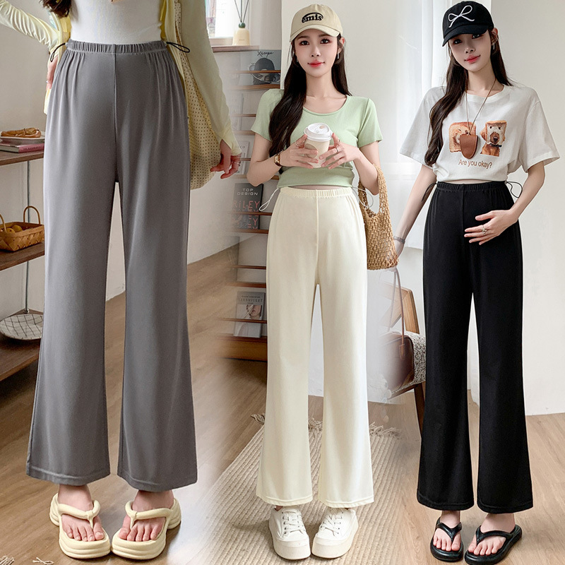 2025 Summer Petite Maternity Pants Ice Silk Thin Flared Pants Cropped Pants with Drawstring Adjustable Maternity Pants 2025 Summer Petite Maternity Pants Ice Silk Thin Flared Pants Cropped Pants with Drawstring Adjustable Maternity Pants