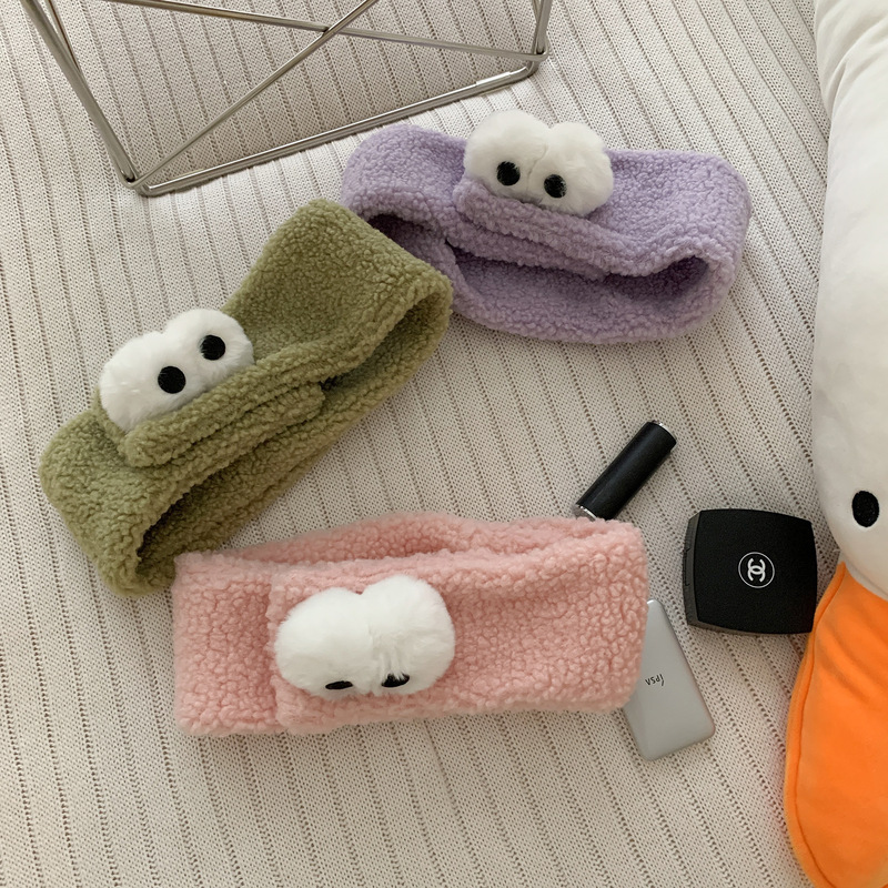 新しい女性の大きな目のぬいぐるみヘッドバンド洗顔ヘッドバンドシンプルなつば広かわいいベルクロヘアバンドヘッドバンド|undefined