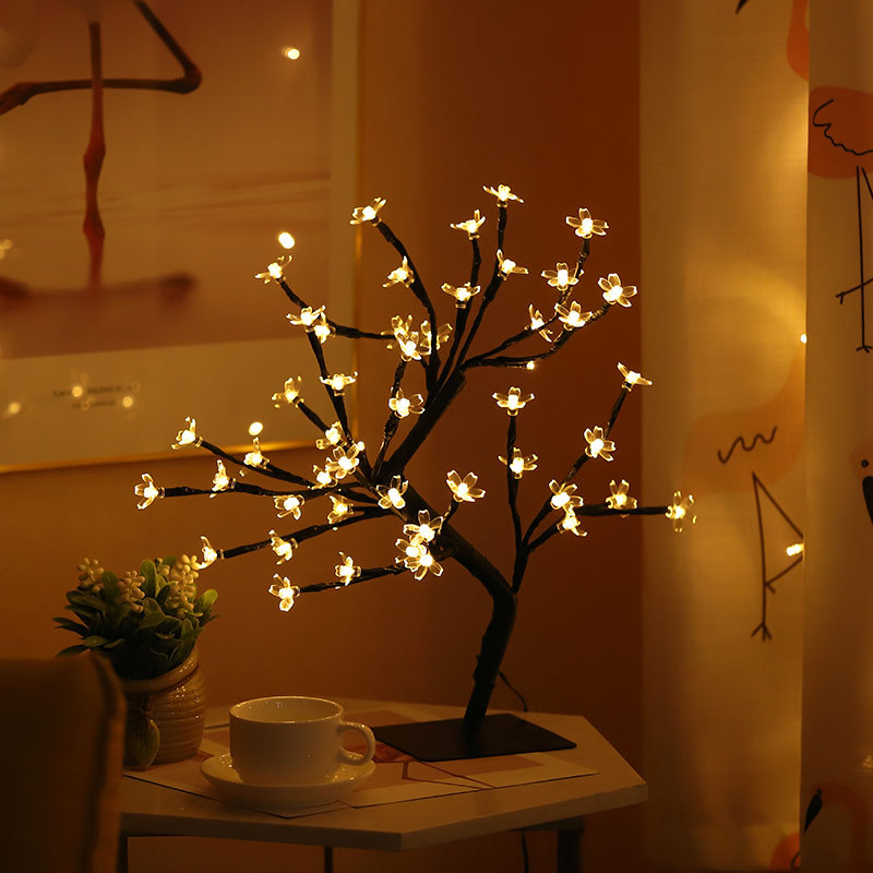 Cherry Blossom Tree Lamp LED Indoor Ornament Bedside Home Decor Lamp Festival Party Decoration Creative Landscape Light Tree