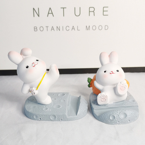 Cute Plump Rabbit Figurine Home Decor Creative Rabbit Phone Stand Desk Ornament Gift for Girls on Birthday