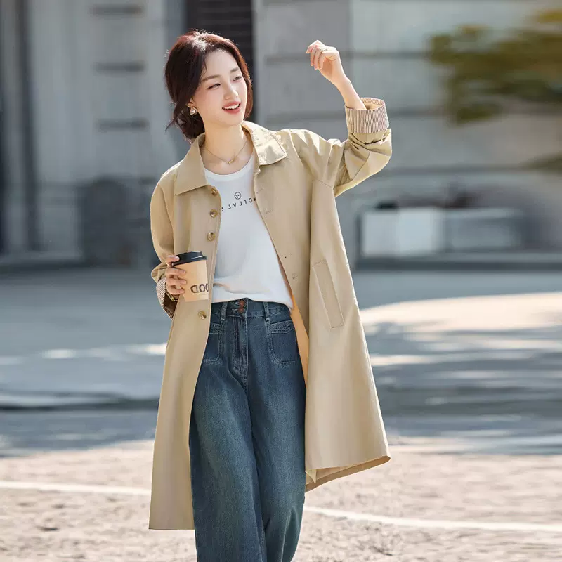 中长款风衣外套女2025春秋新款设计感巨好看的韩里韩气单排扣大衣