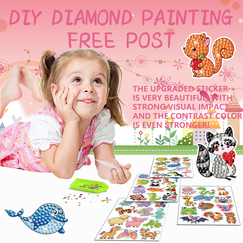 Diamante completo de dibujos animados pegatinas de diamantes para niños DIY hecho a mano 5d diamante redondo pegatinas gratis ladrillo pintura pegatinas de pared
