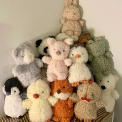 国産ジェリーキャット人形と同じジェリーカールシリーズのクマ、キツネ、パンダ、子犬、金龍のぬいぐるみ