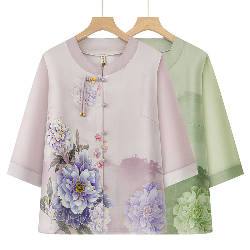 Summer Clothes for the Elderly, Grandma's New Chinese Style Shirt, Old Lady's Cardigan, Thin Top, Mother's Summer Clothes