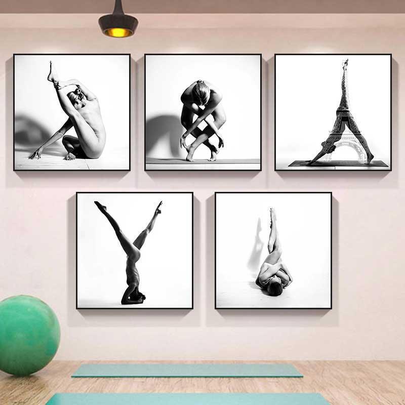 Yoga Studio Decorative Painting, Yoga Room Wall Hanging Painting, Pilates Body Shaping Mural, Small Figure Wall Painting