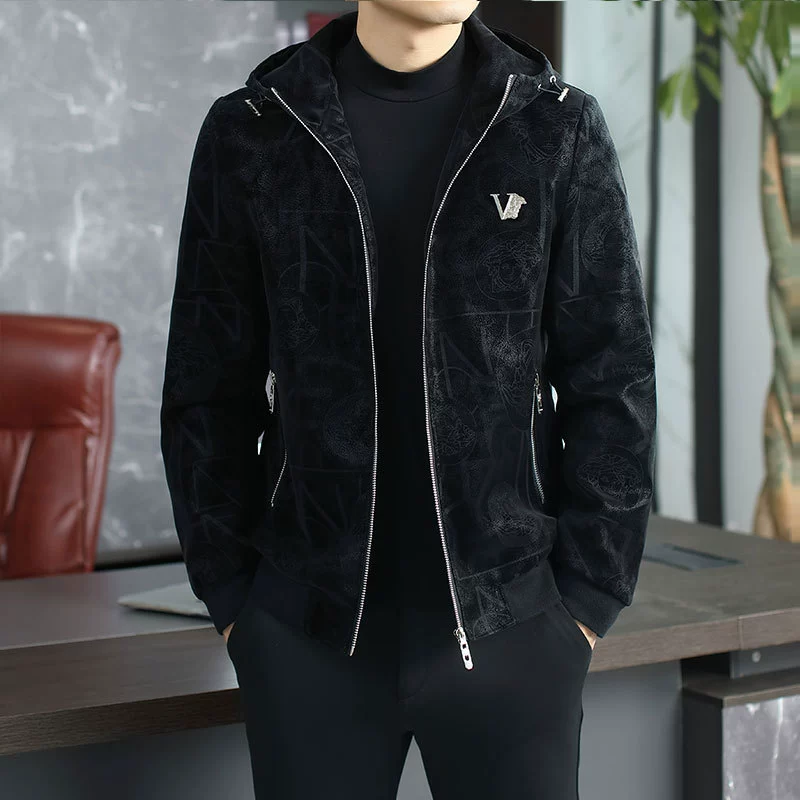 Men's jacket with hood, elite rostometer, autumn trend set, European style, slim fit, 2022