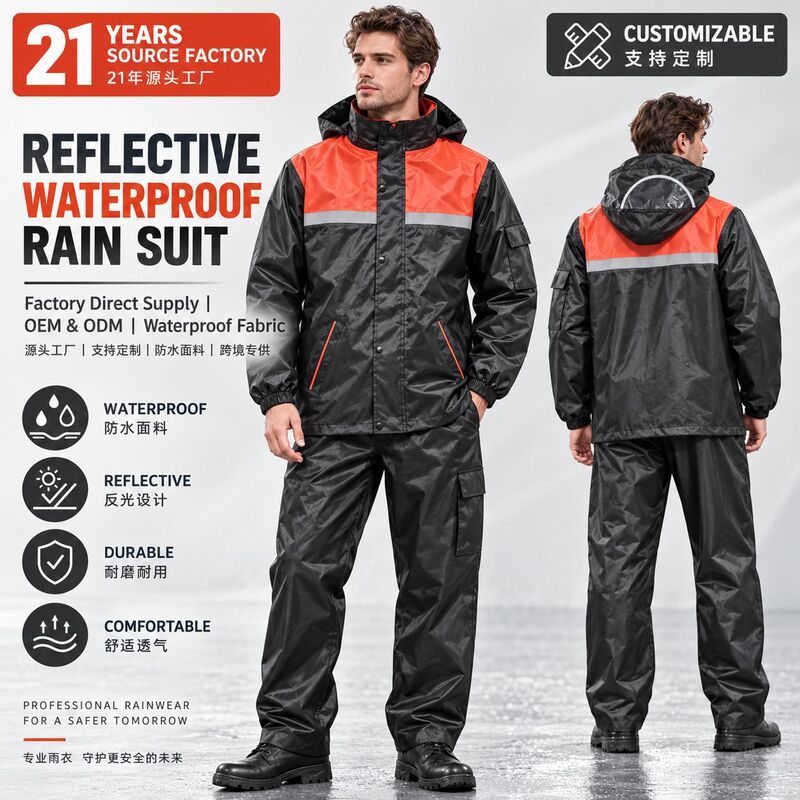 Raincoat outdoor uniform workwear jacket, heavy-duty rainproof, reflective, split-style, for railway and road maintenance, raincoat and rain pants set Raincoat outdoor uniform workwear jacket, heavy-duty rainproof, reflective, split-style, for railway and road maintenance, raincoat and rain pants set