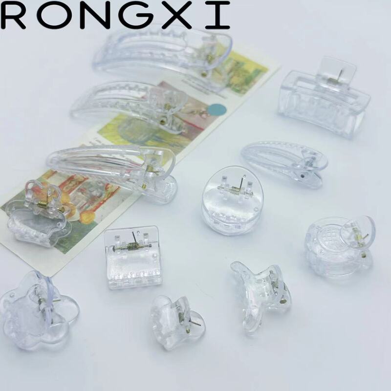 Transparent Color Plastic Hairpin Simple Women's Grab Clip Back Head Disc Hairpin Handmade DIY Material Cream Glue Accessories