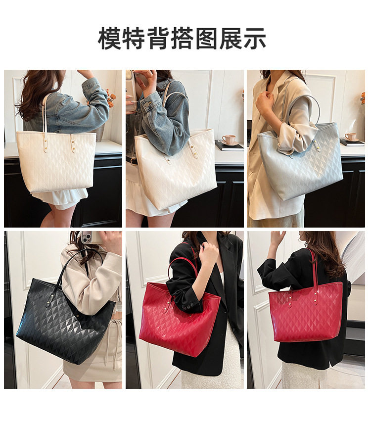 Túi tote nữ cỡ lớn đa năng chất liệu PU, túi đeo vai đi làm phong cách thường ngày — Màu trắng be, Màu xanh lam, Màu đen, Màu đỏ chi tiết 9