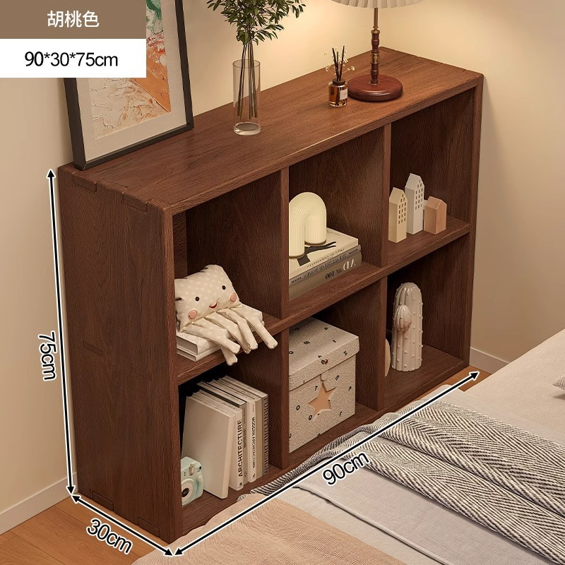 Escritorio de cabezal de cama, gabinete de libros de color nuez, gabinete de cuadrícula libre, gabinete de almacenamiento al lado de la cama