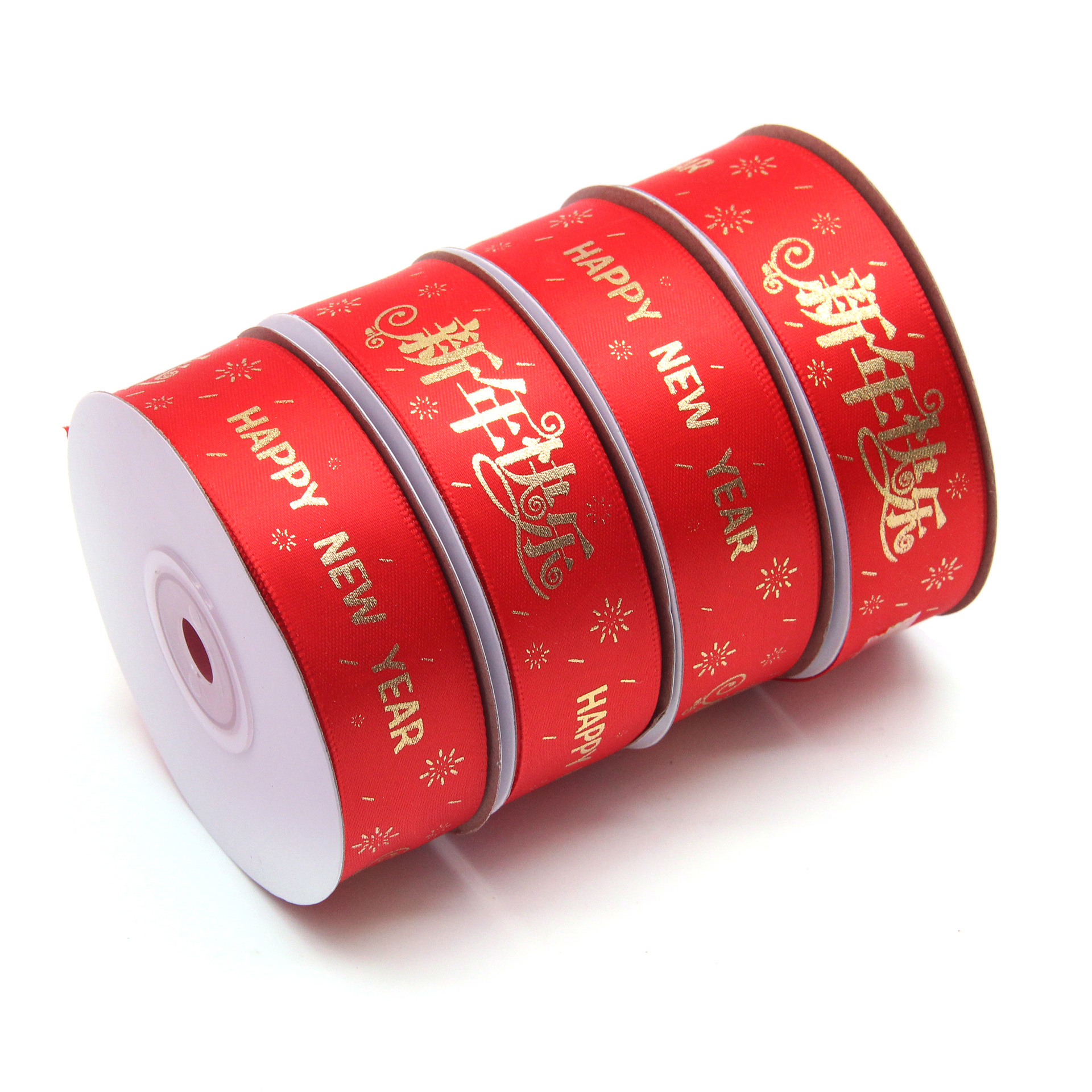 2,5 cm cinta de Año Nuevo rojo Feliz Año Nuevo 2024 Año Nuevo cinta bronceado logo cinturón de poliéster