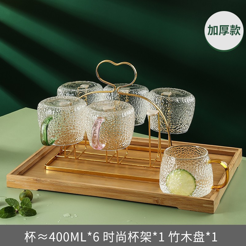 Manzana verde simple ins viento relieve taza de vidrio martillo taza de agua resistente al calor casera de agua potable mango simple taza