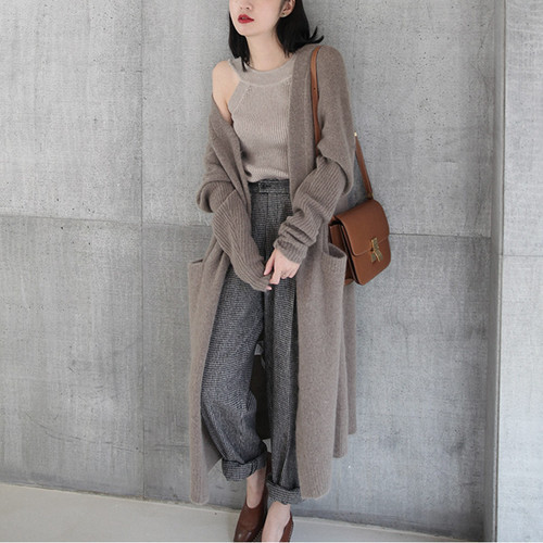 Women's 2026 Autumn and Winter New Long Loose Korean-Style Cardigan Sweater with Thick Cable Knit for Outerwear
