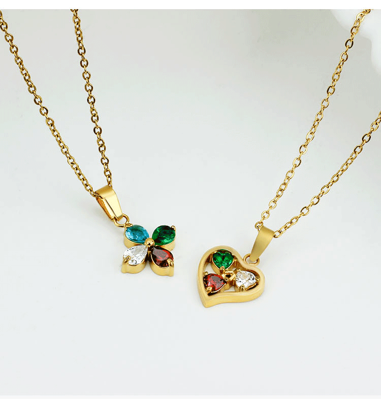 Zircon Inlay Material Pendant Necklace Classification Wholesale Jewelry Elegant Simple Style Heart Shape Floral Titanium Steel Zircon Inlay Pendant Necklace