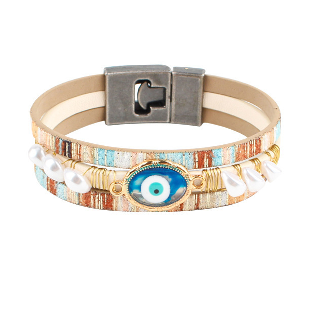 European and American cross-border hot sale Turkish Devil's Eye hand-woven pearl bracelet original ethnic style couple bracelet
