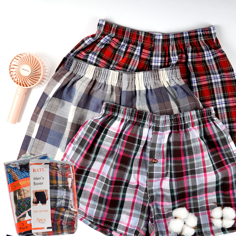 Arrow Pants Cotton Men's Underwear Plaid Loose Boxers plus size Printed High Waist Summer Shorts Boxer Trousers