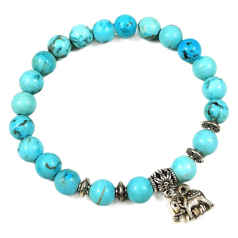 Europeo y americano pequeño libro rojo pegamento relleno Pino elefante colgante pulsera azul Pino estilo bohemio estudiante ronda pulsera de cuentas al por mayor