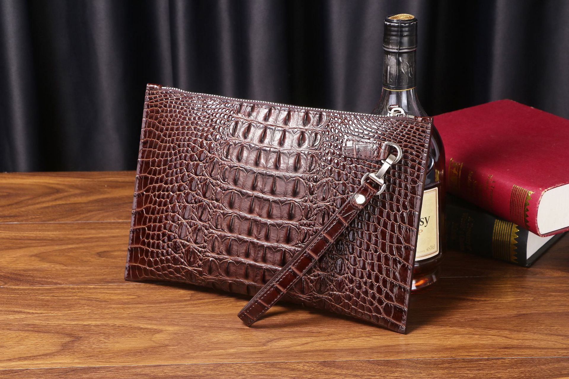 Túi clutch nam da silicon vân cá sấu dáng mỏng phong bì công sở chi tiết 7