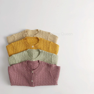 Angry Push Basic ~ Giant Joker Korean Solid Color Children's Sweater Spring and Autumn Western Style Men's and Women's Treasure Clear Cotton Cardigan