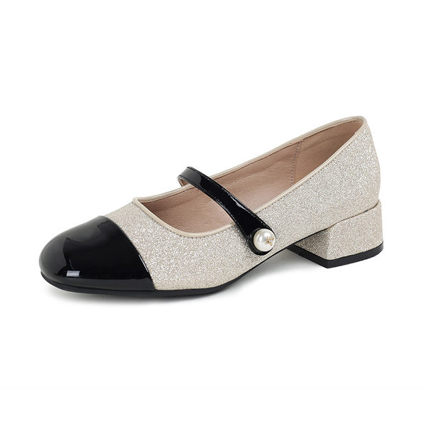 Giày Mary Jane nữ mũi vuông quai ngang gót thô 3-5 cm — Màu mơ, Màu đen
