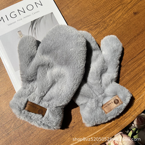 Winter Fleece Rabbit Hair Mittens Fingerless Plush Autumn Winter Warm Keeping Hands Gloves Fashion Cute Sweet Girls Students