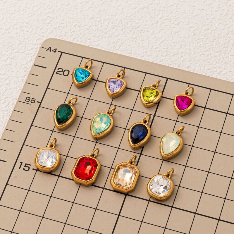 European and American Stainless Steel Colorful 12 Birthstone Pendants DIY Accessories Necklace for Women Twelve Birthstones 18K Gold Plated