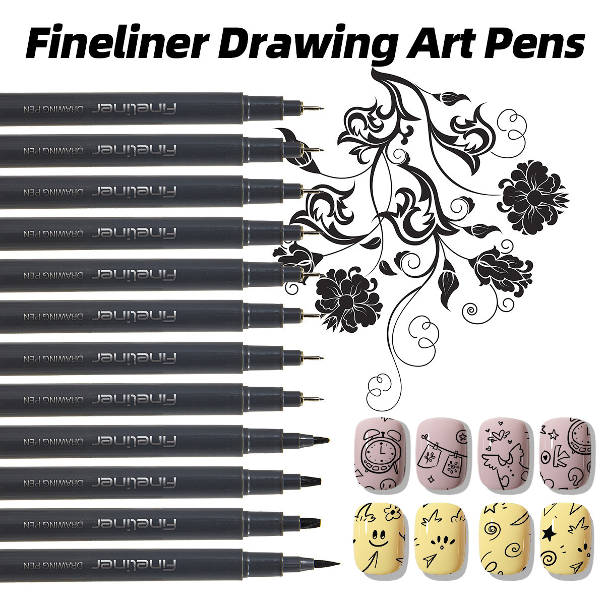 Popular Nail Art Graffiti Needle Pen Tool, Quick-Drying Waterproof Liner for Nail Hand-Painted Designs, Manga Design Marker Pen