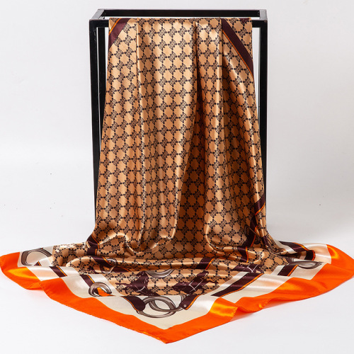 Satin imitation silk scarf autumn and winter new artistic pattern large square scarf extra large super soft women's scarf wholesale