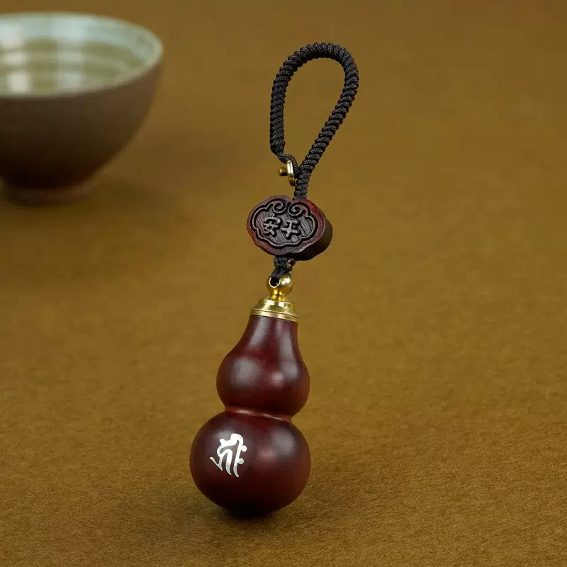 紫檀木镶银八大守护神葫芦挂饰挂件镶嵌国风十二生肖本命年钥匙扣