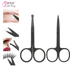 Factory direct supply of stainless steel eyebrow scissors, beauty scissors, black eyebrow trimming scissors, round head, nose hair scissors, beauty tools