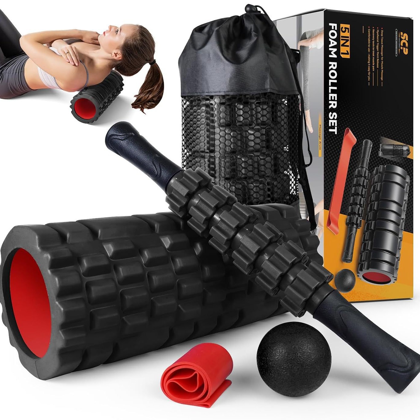 Cross-border yoga roller, wolf-tooth roller, foam roller, Pilates muscle stretching and relaxation massage roller, and fascia ball set