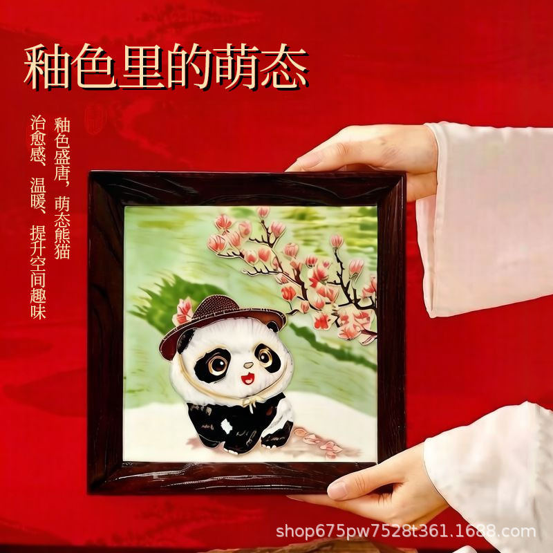 New Chinese-Style Porcelain Plate Painting, Luoyang Tang Sancai Decorative Crafts, Elm Wood Picture Frame, Ceramic Living Room Entrance Hanging Painting