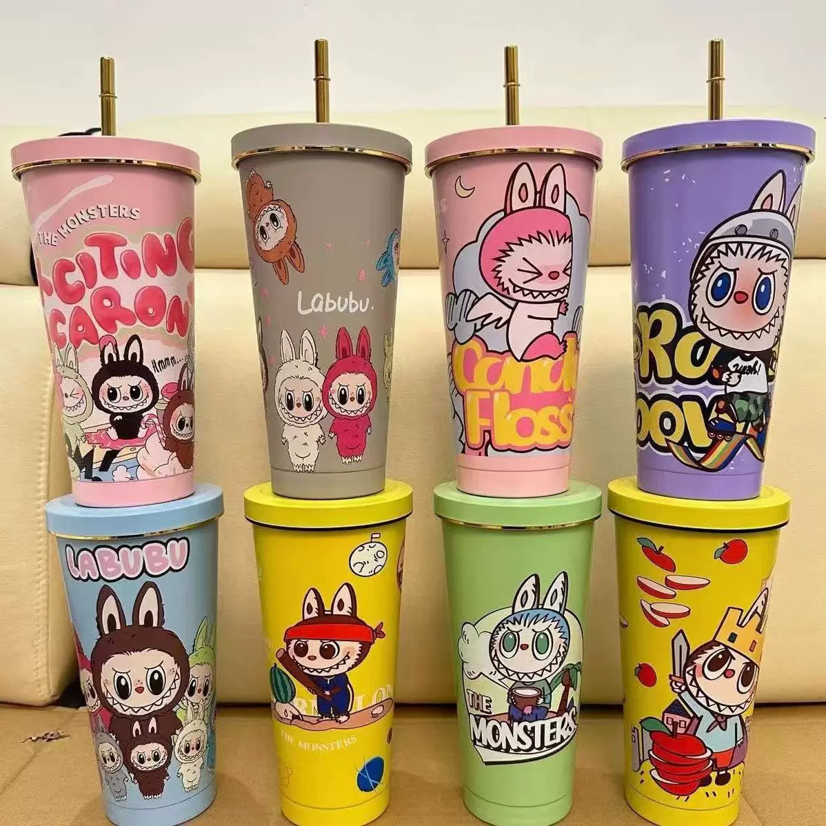 爆款拉布布吸管杯304不锈钢保温办公咖啡杯卡通3D打印