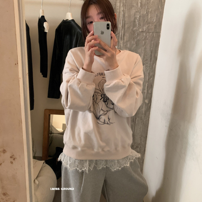 i miss设计感印花蕾丝拼接假两件圆领卫衣女2025秋季美式复古上衣|undefined