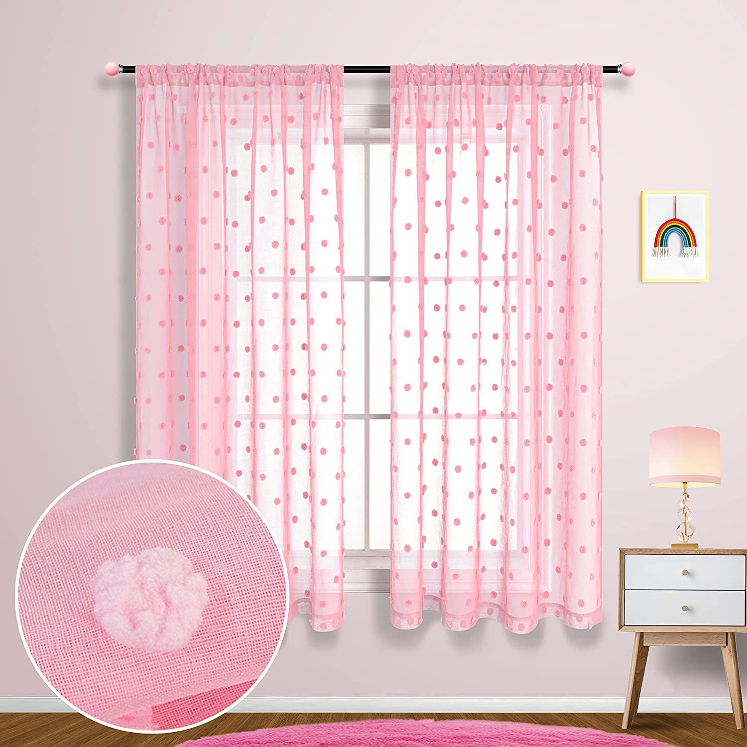 Suministro directo de fábrica plataforma de comercio electrónico transfronterizo Amazon WISH popular pompón cortina de gasa transparente de una sola Pieza Venta caliente