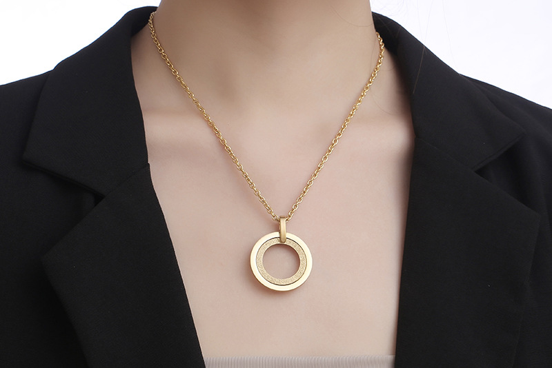 Simple New Fashion Double Ring Female Collarbone Sweater Chain Titanium Steel display picture 5