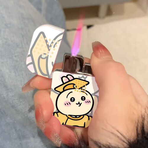 Chiikawa Cute Little Emperor Air Gas Lighter, Cute Cartoon Pink Flame High Beauty Retro Windproof, Perfect Gift for Boyfriend