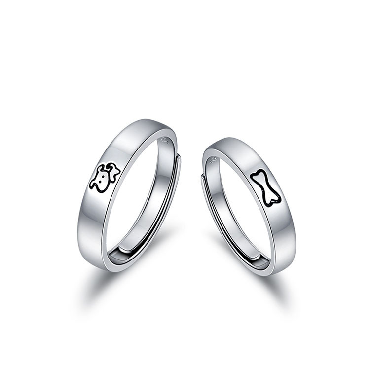 Sunrise Puppy Bone Couple Rings Simple Unique Design Cute Love Pair Birthday Gift For Boyfriend And Girlfriend_voghion.com